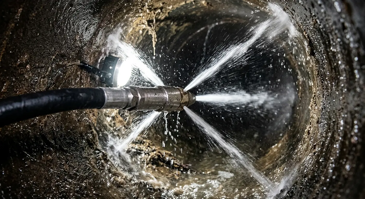 High-pressure hydro jetting nozzle cleaning sewer pipe for Sewer Cleanout in White